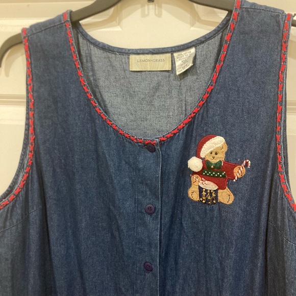 Ugly Christmas Denim xmas teddy bear drummer boy button front plus Sz 22 dress - Picture 2 of 10